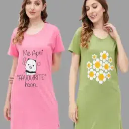 Women Pack of 2 Graphic Print Round-Neck Nightshirts-picture-51
