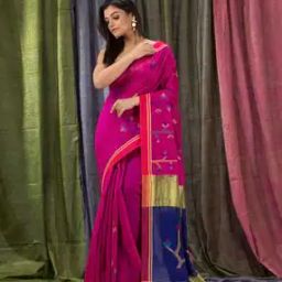 Printed Jamdani Saree with Contrast Pallu-image-57