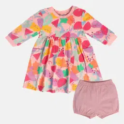 Girls Geometric Print Fit & Flare Dress & Shorts Set-picture-18