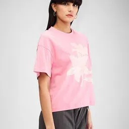 spykar Women Floral Print Oversized Fit Crew-Neck T-Shirt-picture-43
