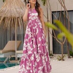 Women Floral Print Gown Dress-image-87