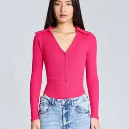 Panelled Bodysuit with Button Placket-image-93