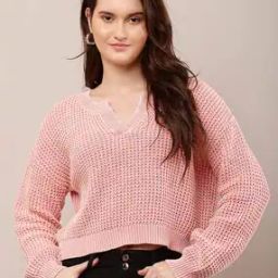  Women Slip On V-Neck Pullover-image-65