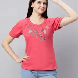 Women Leaf Print Relaxed Fit Round-Neck T-Shirt-image-97