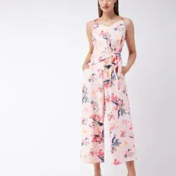 Floral Print V-neck Jumpsuit with Insert Pockets-picture-1