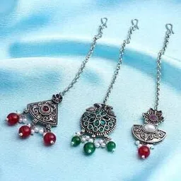 Set of 3 Oxidised Silver-Plated Maangtika-image-103