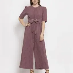 Striped Jumpsuit with Waist Tie-Up-image-56