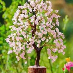 Rose Quartz Crystal Tree Wooden Base Showpiece-23
