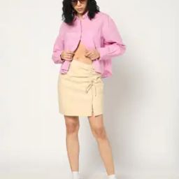 Women Cropped Linen Shirt with Full Sleeves-image-5
