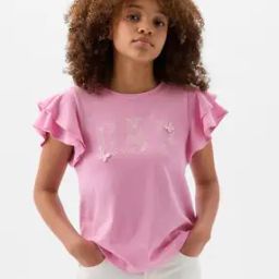 Logo Print Flutter Sleeves T-Shirt-image-1