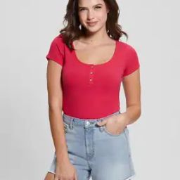 Ribbed Scoop-Neck Henley Top-image-75