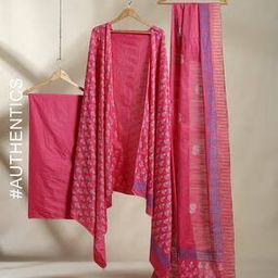 Handblock Print Katan Silk Unstitched Dress Material-image-18