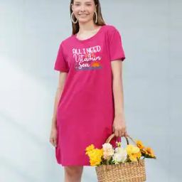 Women Typographic Print Cotton Nightshirt-picture-13