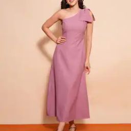 Women One Shoulder Bow Detail A-Line Maxi Party Dress-image-1