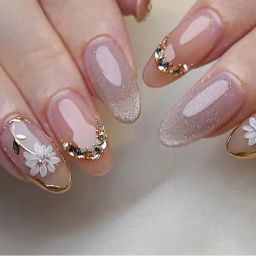pink truck Set Of 24 Artificial Reusable Nails in Gemstone with Flower Print image 1