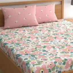 210 TC Floral Print Double Size Bedsheet with 2 Pillow Covers-image-96