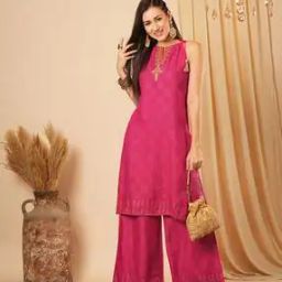globus Women Tie-Up Micro Print Kurta with Palazzos Festive Set-picture-40