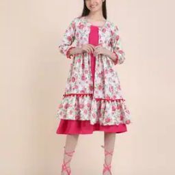 Girls Floral Print Fit & Flare Dress-picture-52