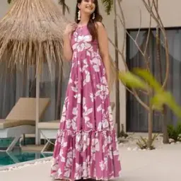 Women Floral Print Gown Dress-image-83