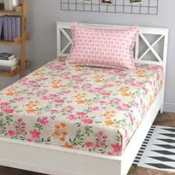 Floral Print Single Bedsheet with Pillow Cover-image-102