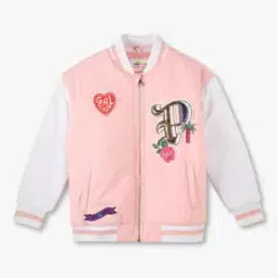Girls Embroidered Applique Regular Fit Bomber Jacket-picture-23