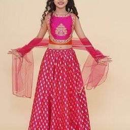 bitiya by bhama Girls Embroidery Lehenga Choli with Dupatta-picture-21