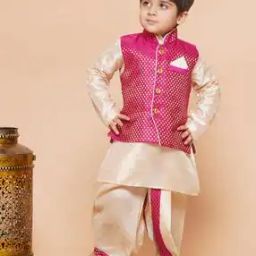 Geometric Woven Kurta & Dhoti Set with Waistcoat-image-93
