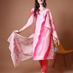 Women Leheriya Print Straight Kurta with Pants & Dupatta-image-11