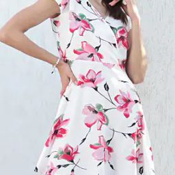 Shein Mini Length Cap Sleeve Floral Print Mock Wrap Skater Dress-image-18