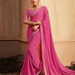 Printed Saree with Contrast Lace Border-image-53
