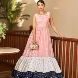 Women Metallic & Glitter Semi-stitched Anarkali Dress Material-image-87