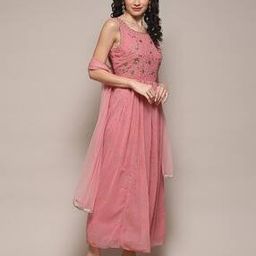 Women Embroidered Fit & Flare Dress with Dupatta-image-24