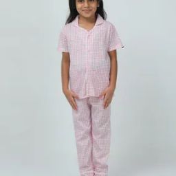 Girls Cotton Checks Nightwear Set-picture-12