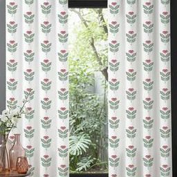 Pack Of 2 Floral Print Window Curtain with Eyelets-30