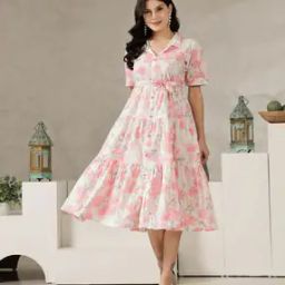 Women Floral Print Flared Kurta-image-93