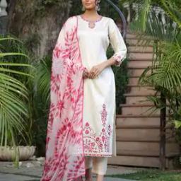 Women Embroidered Straight Kurta with Pants & Dupatta-image-1