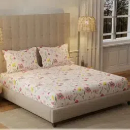 Floral Print King Fitted Size Bedsheet with Pillow Covers-image-85