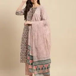 fabnex Women Floral Print Straight Kurta with Pants & Dupatta-picture-2