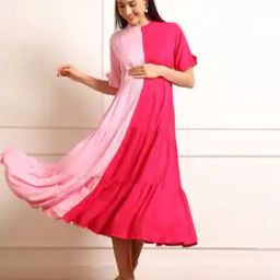 Women Colourblock Fit & Flare Maternity Dress -image-49