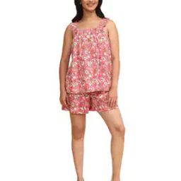 Women Floral Print T-Shirt & Shorts Set-image-5