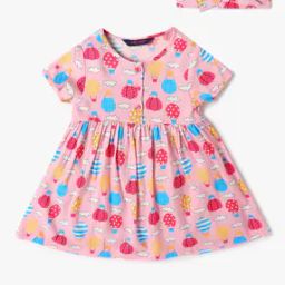 Girls Printed Fit & Flare Dress with Headband-image-4
