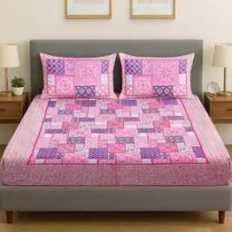 250 TC Printed Pure Cotton King Bedsheet with Pillow Covers-picture-32