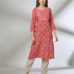 Women Geometric Print Straight Kurta with Embroidered Yoke-image-13