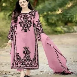 Women Embroidered Straight Kurta with Pant & Dupatta-image-7
