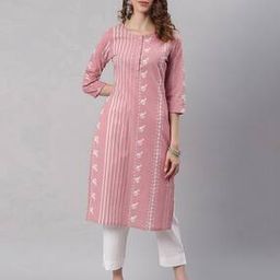 Striped Print Kurta with Button Placket-image-1