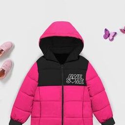 Girls Typographic Print Hooded Puffer Jacket-picture-16
