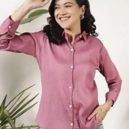 Women Regular Fit Shirt with Spread Collar-image-46