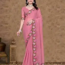 Saree with Floral Embroidered Border -image-10