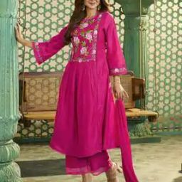 Women Embroidered Flared Kurta Set with Dupatta-image-79