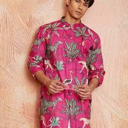 Men Printed Regular Fit Long Kurta with Mandarin Collar -picture-28